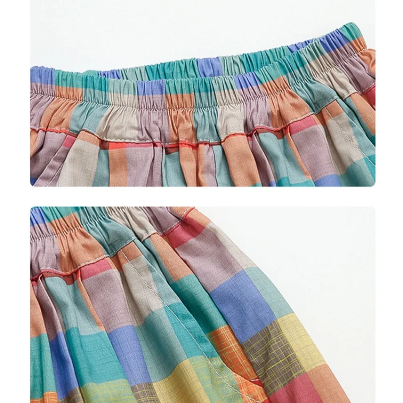 Baby Girls Clothes Set Child Two Pieces Sets Of Short Tee Top+Plaid Pants Bottom Sweetheart Summer Casual Clothing Set Size 2-9Y