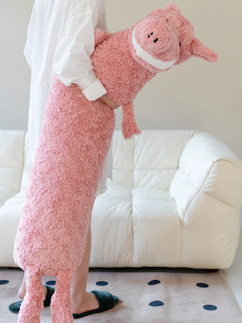 Adorable Large Size Pink Plush Piggy Long Pillow Soft Toy Sleeping Companion Cuddly Toy Home Decorative Cushion for Everyone