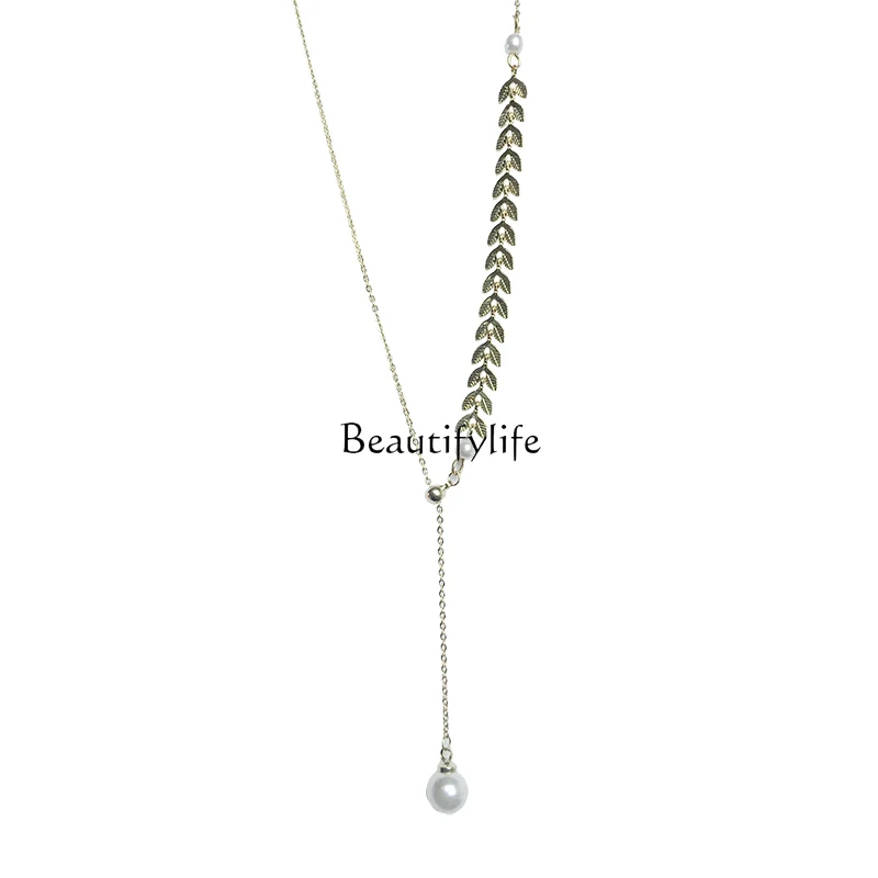 

Light luxury niche pearl wheat ear high-end sense collarbone chain decoration retro exquisite accessories