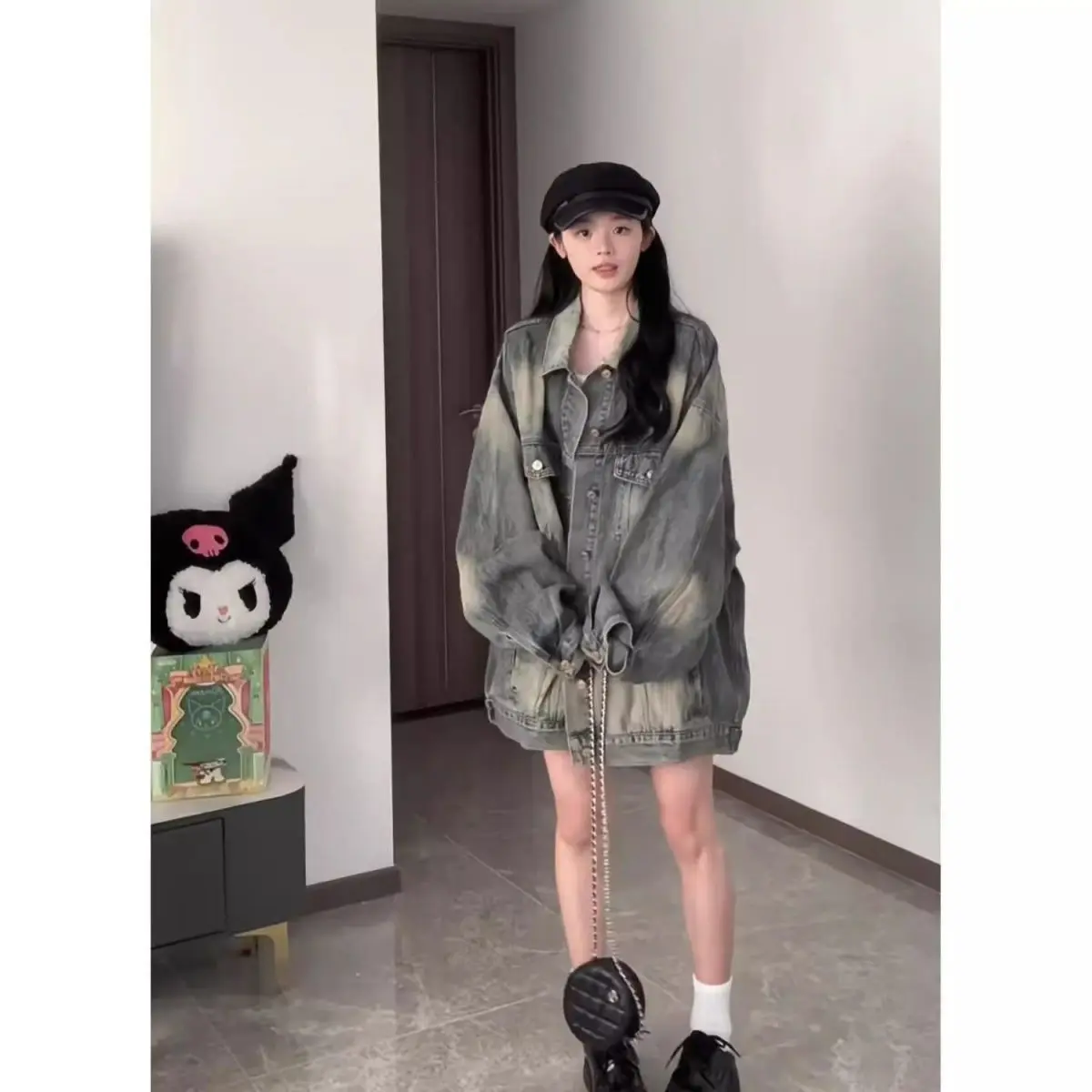 

Denim Coat Diamon Rhinestone Womens Summer Canvas Open-Front Button-Up Outwears Beachwear Airy Vacation Sashes Drop-Shoulder Y2K