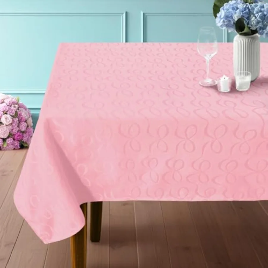 

Pink Tablecloth Fabric 1PC,,6Feet Table Cover (8-10 Seat) - Cotton Polyester, Wrinkle Resistant and Washable, Jacquard Table Cl