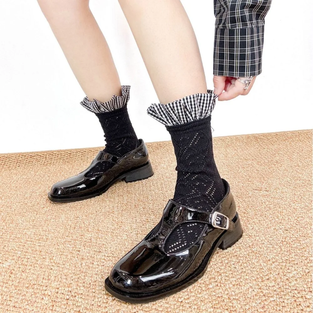 

Korean Fashion Thin Ruffle Socks Mesh Sweat-absorbing JK Cotton Socks Ballet Style Jacquard Women Hosiery Outdoor