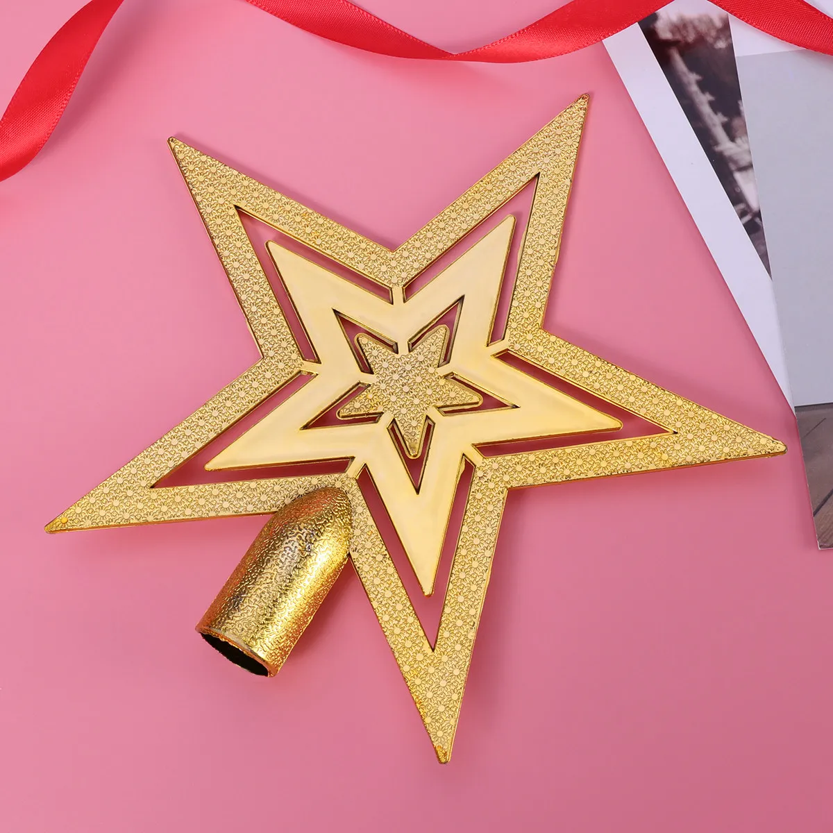 20Cm Brilliant Gold Star Christmas Tree Topper Top Quality PVC Material Lightweight Portable Exquisite Craft Detail Tree Top
