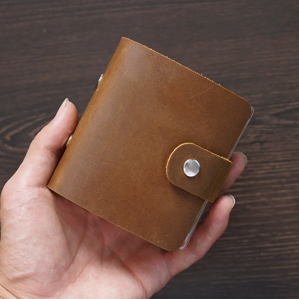 Natural Leather A9 Mini Size Notebook Ring Planner with 3 Hole Binder Crazy Horse Leather Vintage Retro Portable Notepad Diary