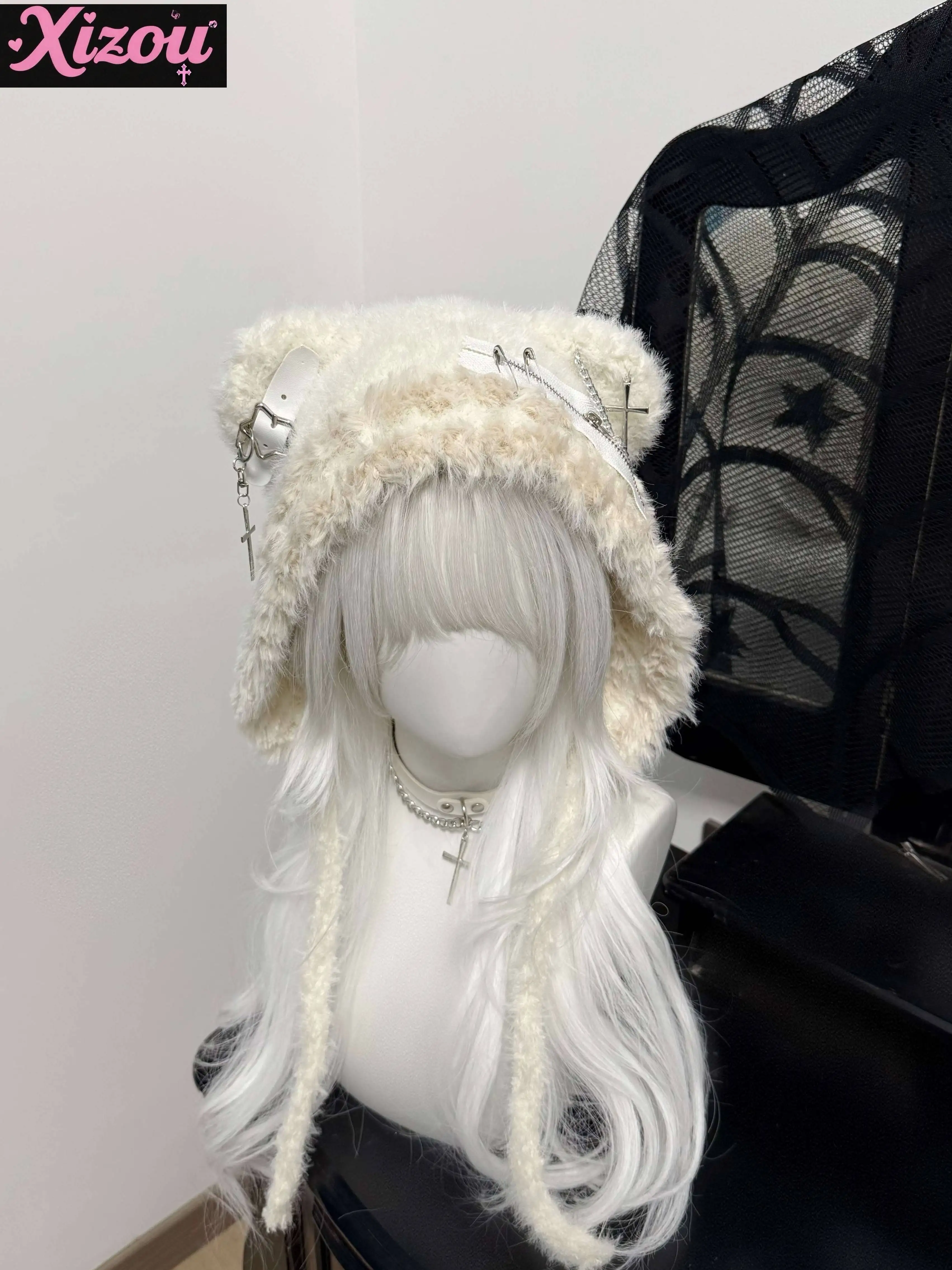 日本オリジナルサブカルクチュアクマ帽子かわいい帽子人格ガールコスプレアクセサリークロススターウール帽子ニッチダーク帽子女性
