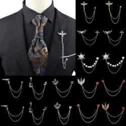 Fashion Gentleman Tassel Brooch For Men Suit Chain Lapel Pin Retro Pearl Heart Wings Cross Guitar Wedding Dinner Accessories