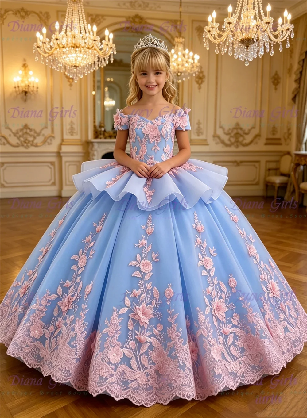 Luxurious Flower Girl Dress Wedding Dresses Princess Ball Quality Appliques Kids Birthday First Communion Evening Ball Gowns
