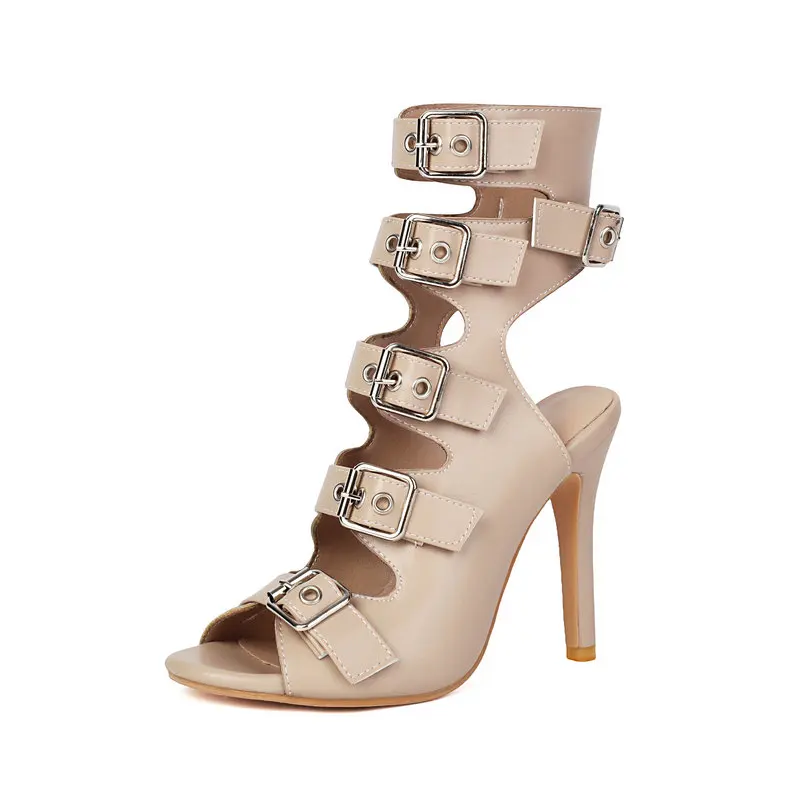Open Toe Multiple Buckle Strap Belt Sexy Club High Heels Summer Shoes Nude Color Stiletto Gladiator Sandals Big Size 46 47 48 view 5
