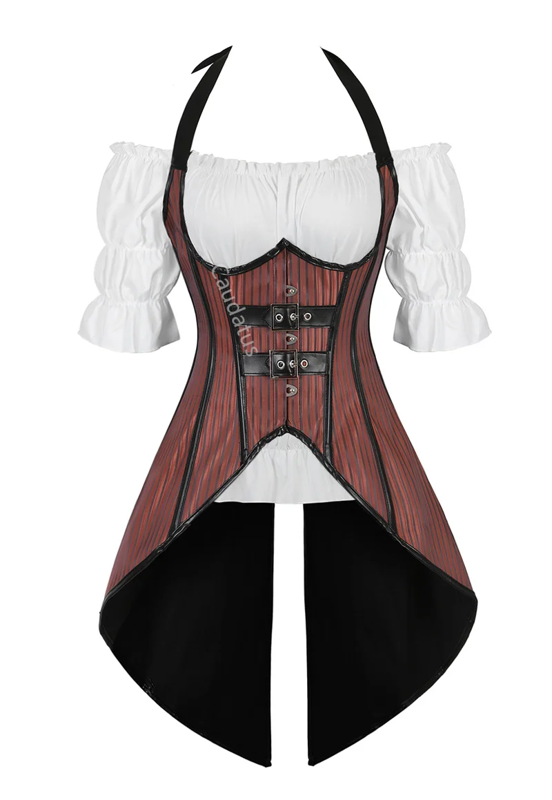 Corset top con tirantes largos, top, top, corsés pirata, lencería irregular burlesque de talla grande, burlesque negro, dos piezas, korsett