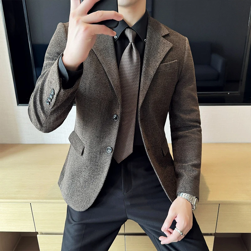 

Autumn Antibacterial Casual Slim Fit Business Suit Jacket for Men Office Social Blazers Wedding Groom Dress Coat Costume Homme