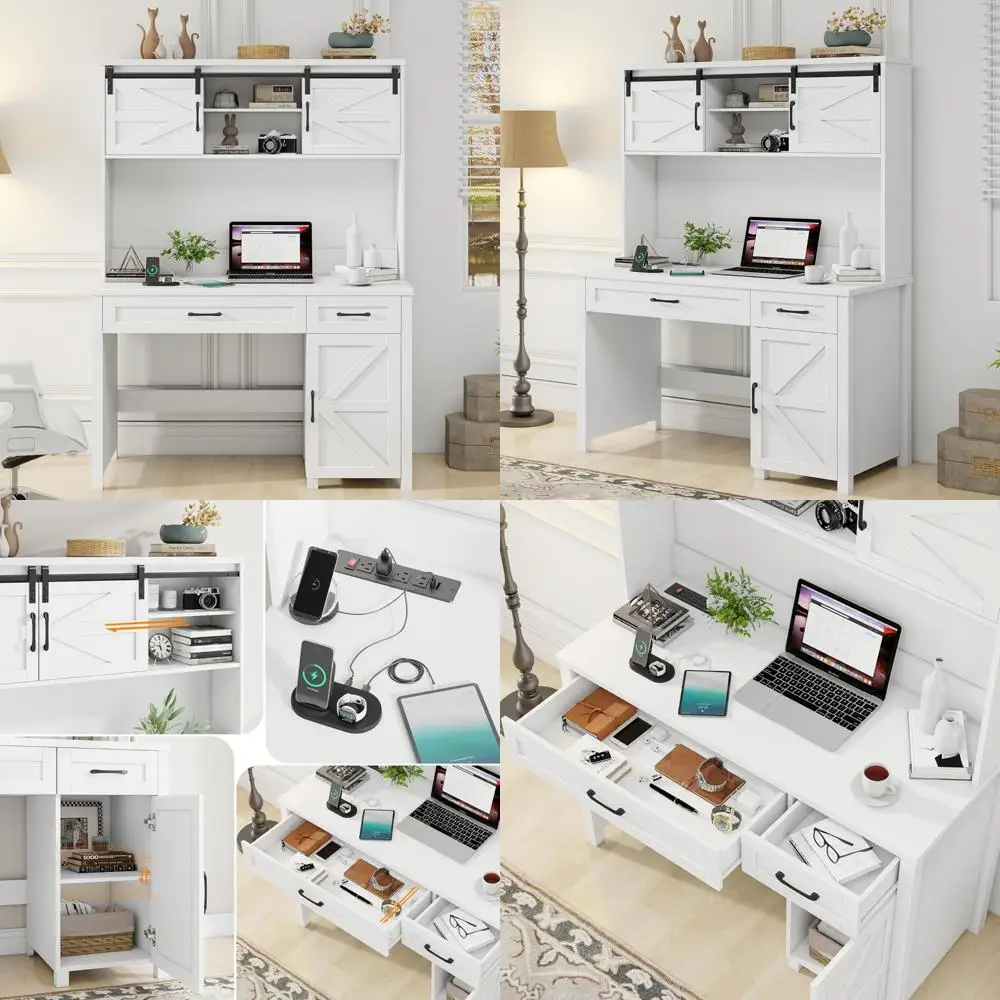 

Рабочий стол для домашнего офиса с шкафом для хранения, 2-мя ящиками, ящиком и зарядной станцией