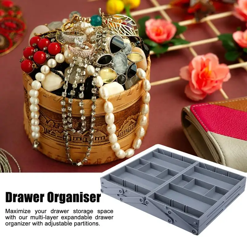 Drawer Organizer Tray 2/3 Tier Storage Expandable Drawer Jewelry Organizer Foldable Desktop Organizer Box With Adjustable