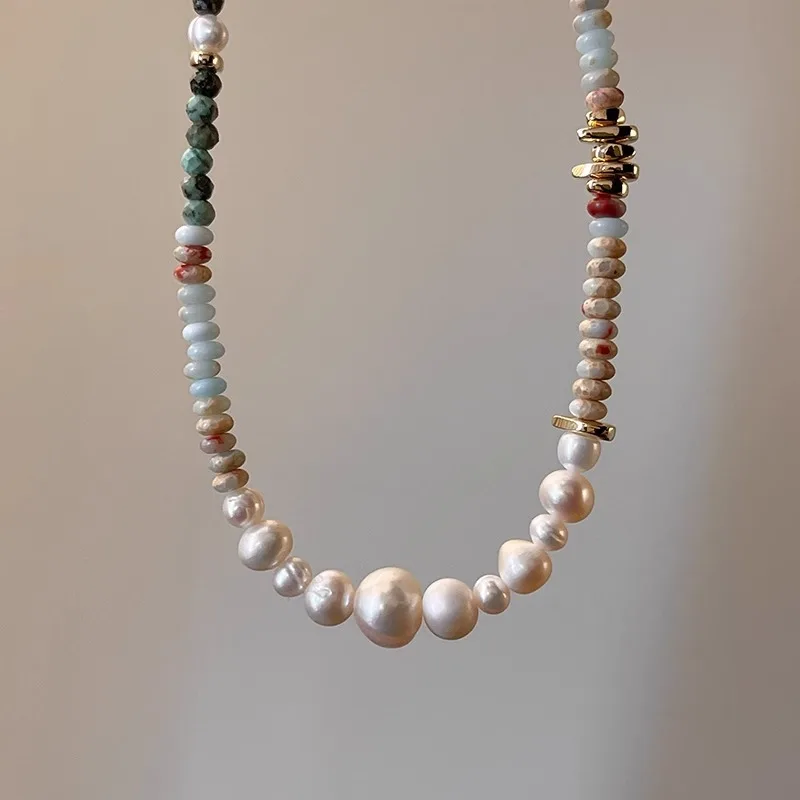 Neue Ankunft Trendy Mischfarbe Naturstein & Süßwasser Perle 14K Gold Gefüllt Damen Perlen Kette Halskette Schmuck Geschenk Kein Verblassen – Detail 9