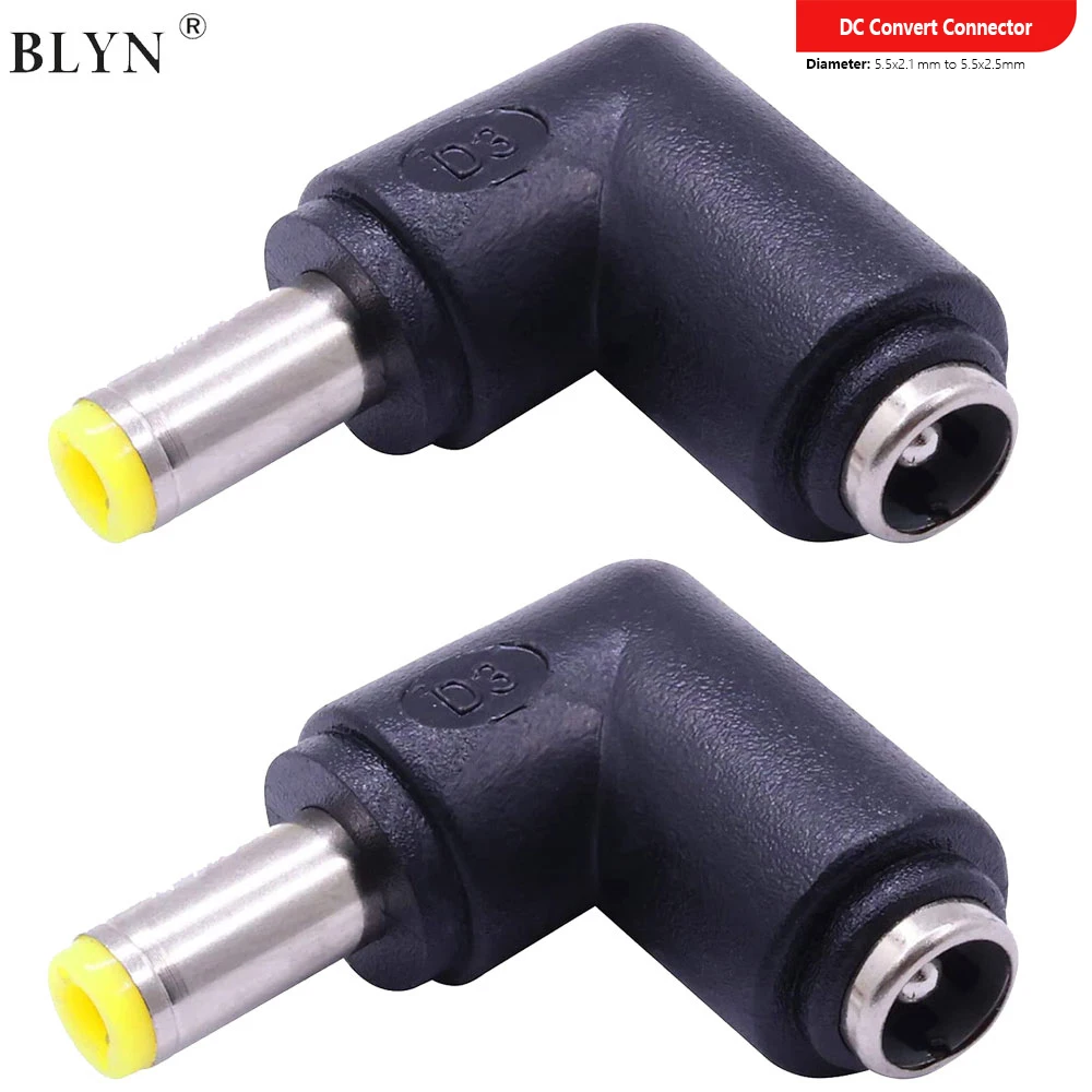 DC Connector 90 Degree Converter Barrel Adapter 2.5x5.5mm Male Plug to 2.1x5.5mm Female Jack Converter Electrical Socket