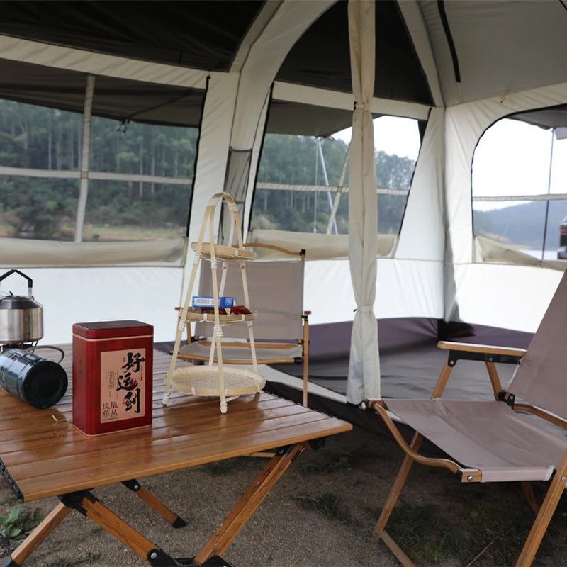 캐노피 텐트 야외용 원룸, 거실 하나, 두 개의 방 캠핑용 이중 방수 두꺼운 캠핑 굴뚝형 화로 텐트