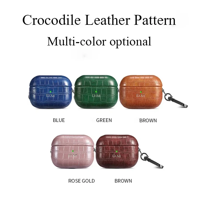 Luxury Crocodile Leather Earphone Case For Airpods 3 Pro 2 1 With Keychain Personalized Silver Name Letters Customized Cover