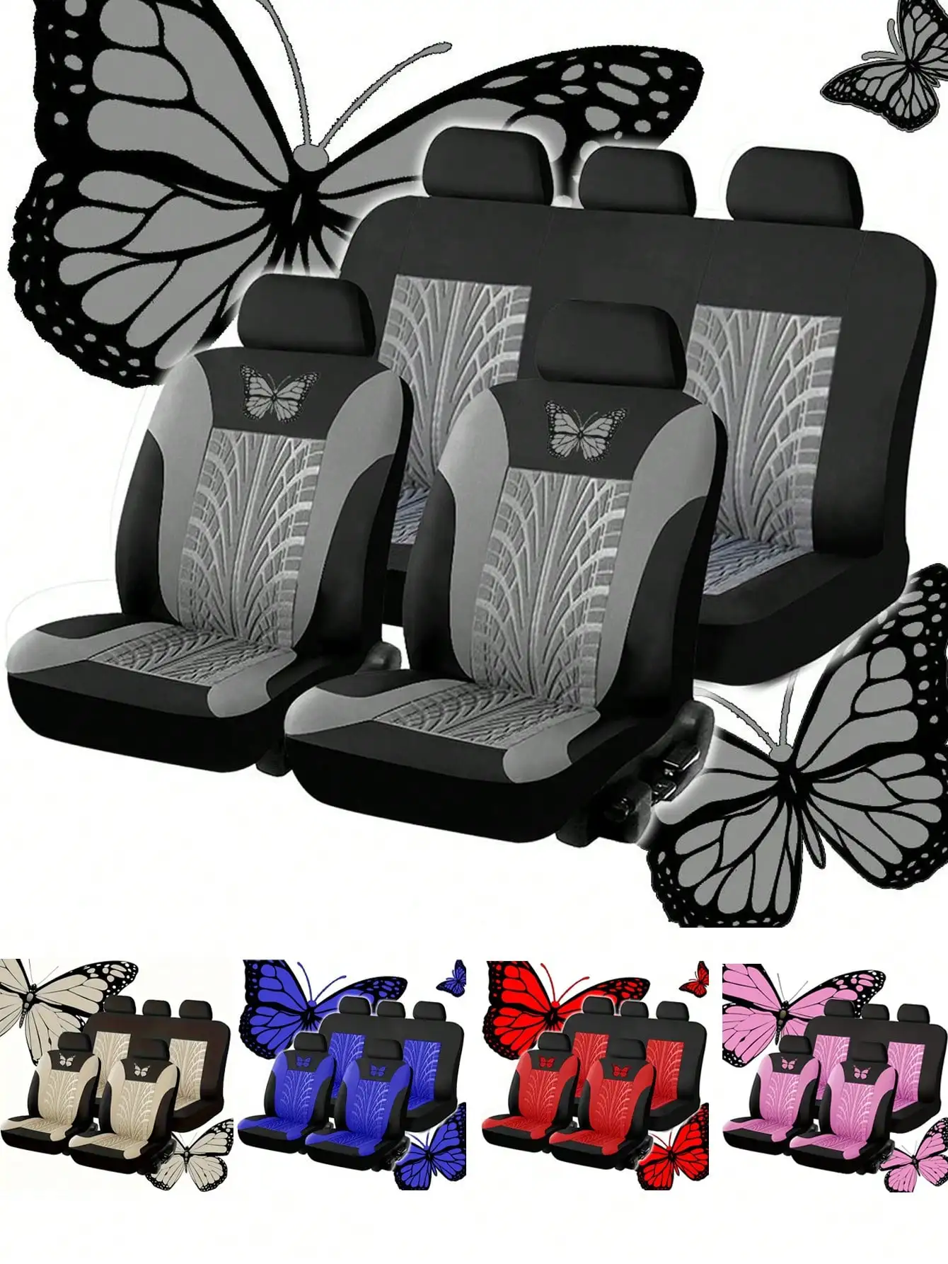 

9/4PCS Universal Butterfly Embroidery Car Seat Covers, Polyester All-Season Protector for SUV, Sedan, Van