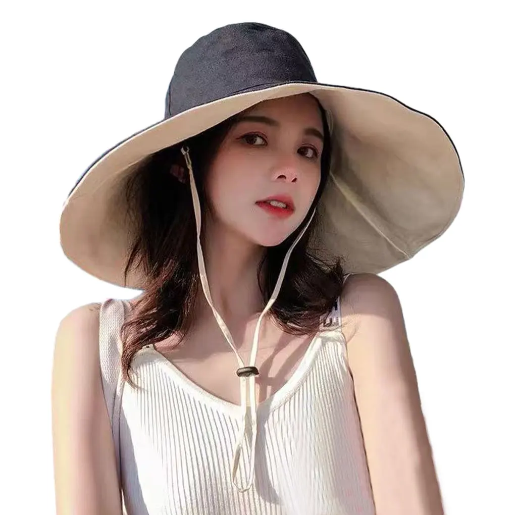 2023 New Big Brim Hat Women’s Spring and Summer Foldable Travel Sun Hat Sun Hat Solid Color Casual Fisherman Hat