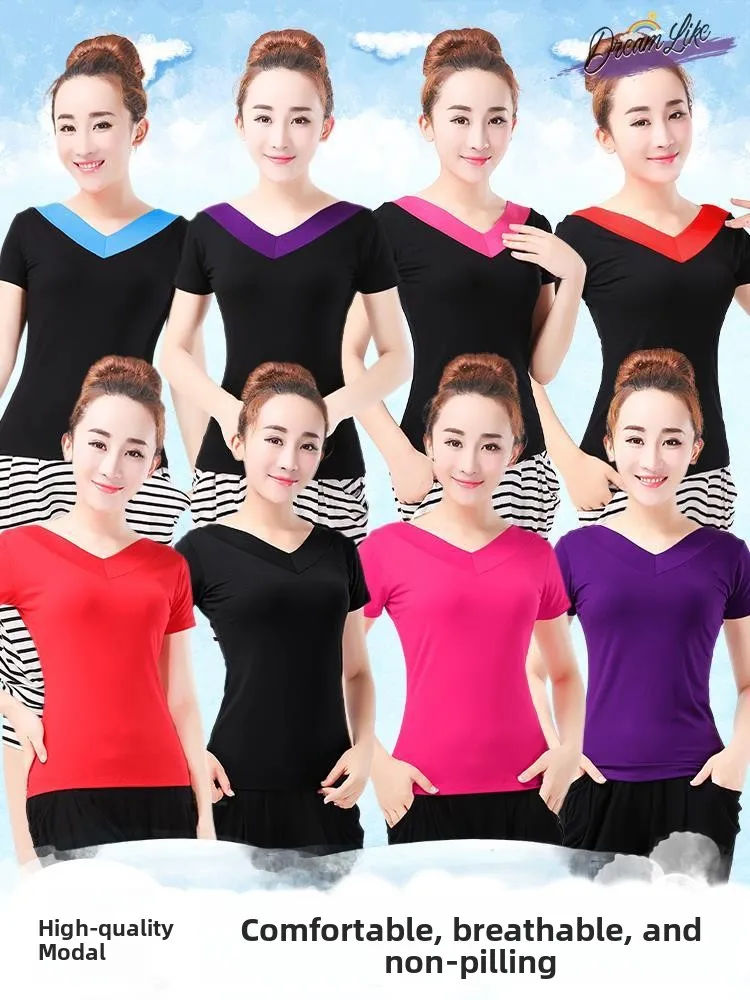 

Bla ort Sve Modal Dance Practice orm Women's Sportswear Summer Red Clothes Square Dancing Costume Fem Dancer Top