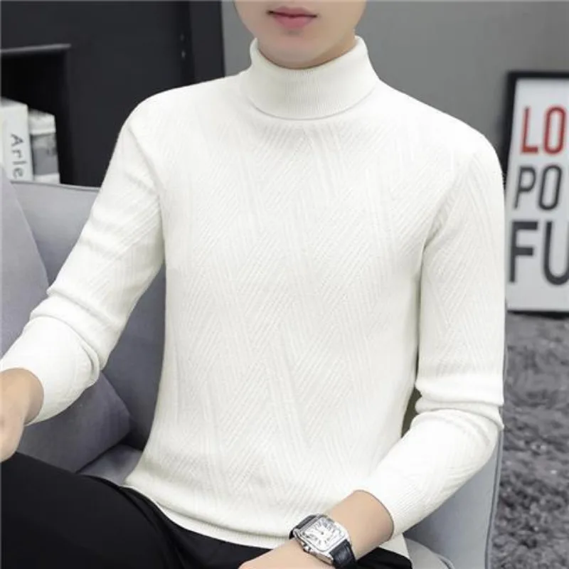 Men's Turtleneck Sweater Knitted Sweater Slim Lapel Top Pullover Clothes Solid Color Winter Thick Thread
