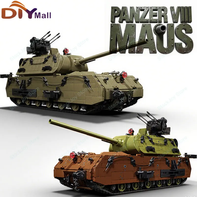 NEW German Panzer VIII Maus WW2 Heavy Tank Building Blocks MOC Kit 3D Model Military Collection Assemble Toy for Adults Kids