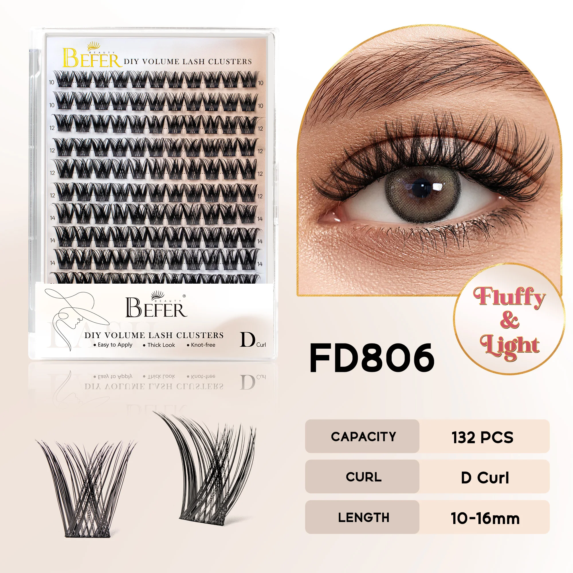 BEFER Cluster-Wimpern D-Curl DIY Wimpernverlängerung Manga-Wimpern-Cluster Flauschiges Volumen Individuelle Natürliche Falsche Wimpern-Cluster