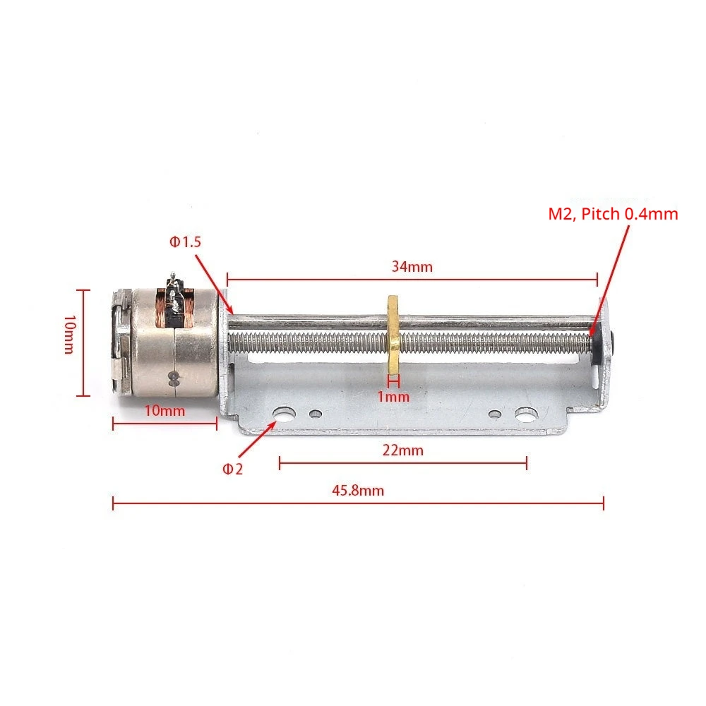 10mm 2 Phase 4 Wire Linear Screw Stepper Motor 18° Step Angle 53Ω Phase Resistance 32mm Stroke Metal Slide Table Stepper Motor
