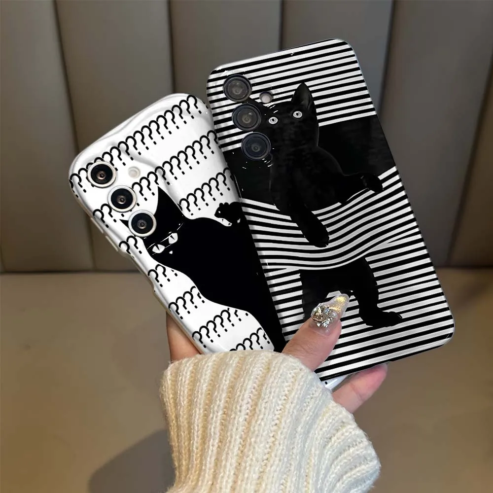 

Black Cat Stripe Pattern Phone Case For Samsung Galaxy A21s A23 A24 A25 A31 A 32 33 34 35 36 51 53 54 55 56 73 Wave Oil Film