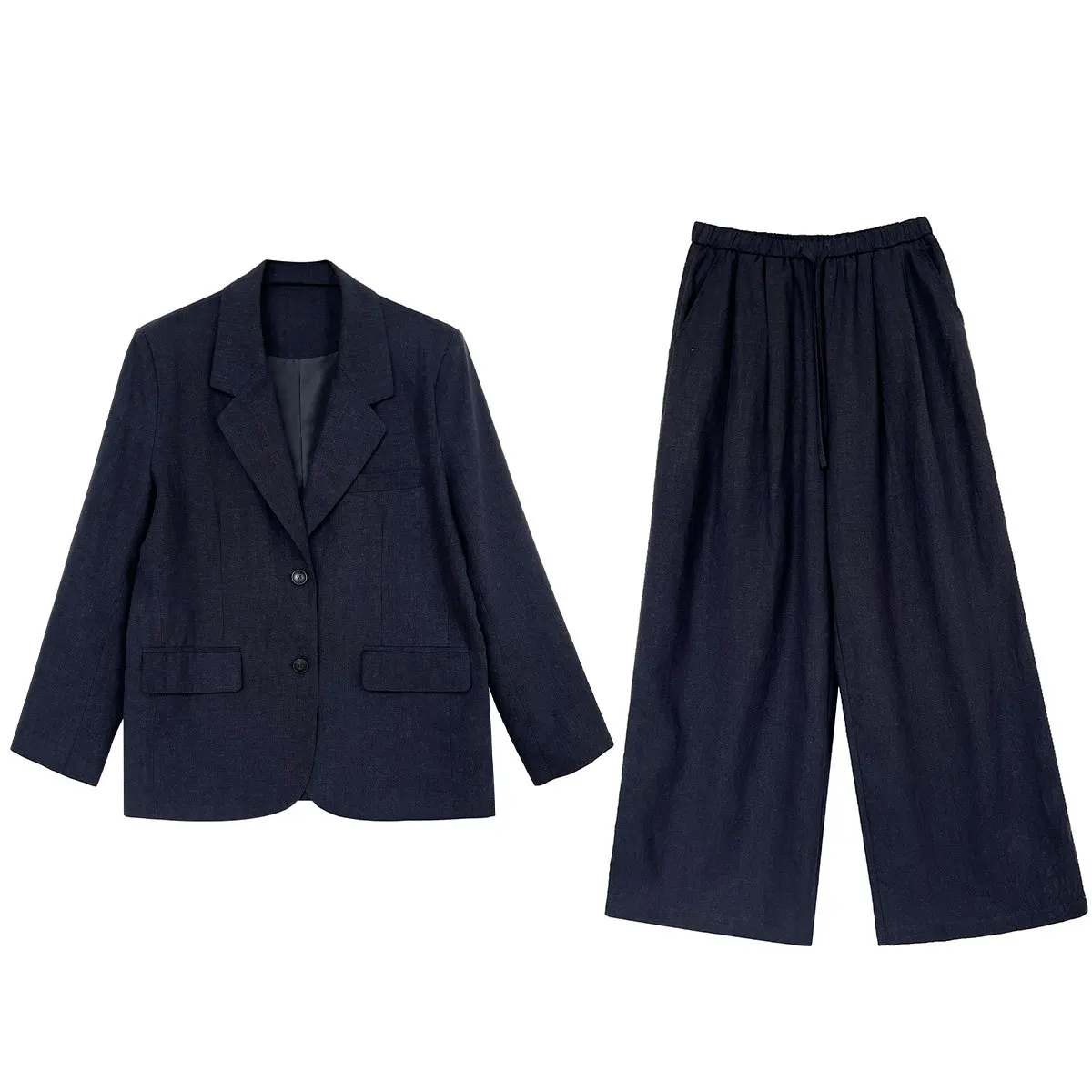 Otoño de alta gama Material de lino Blazer chaqueta conjuntos mujeres 2025 novedad de verano suelta pierna ancha pantalón Casual ropa de mujer Oficina señora