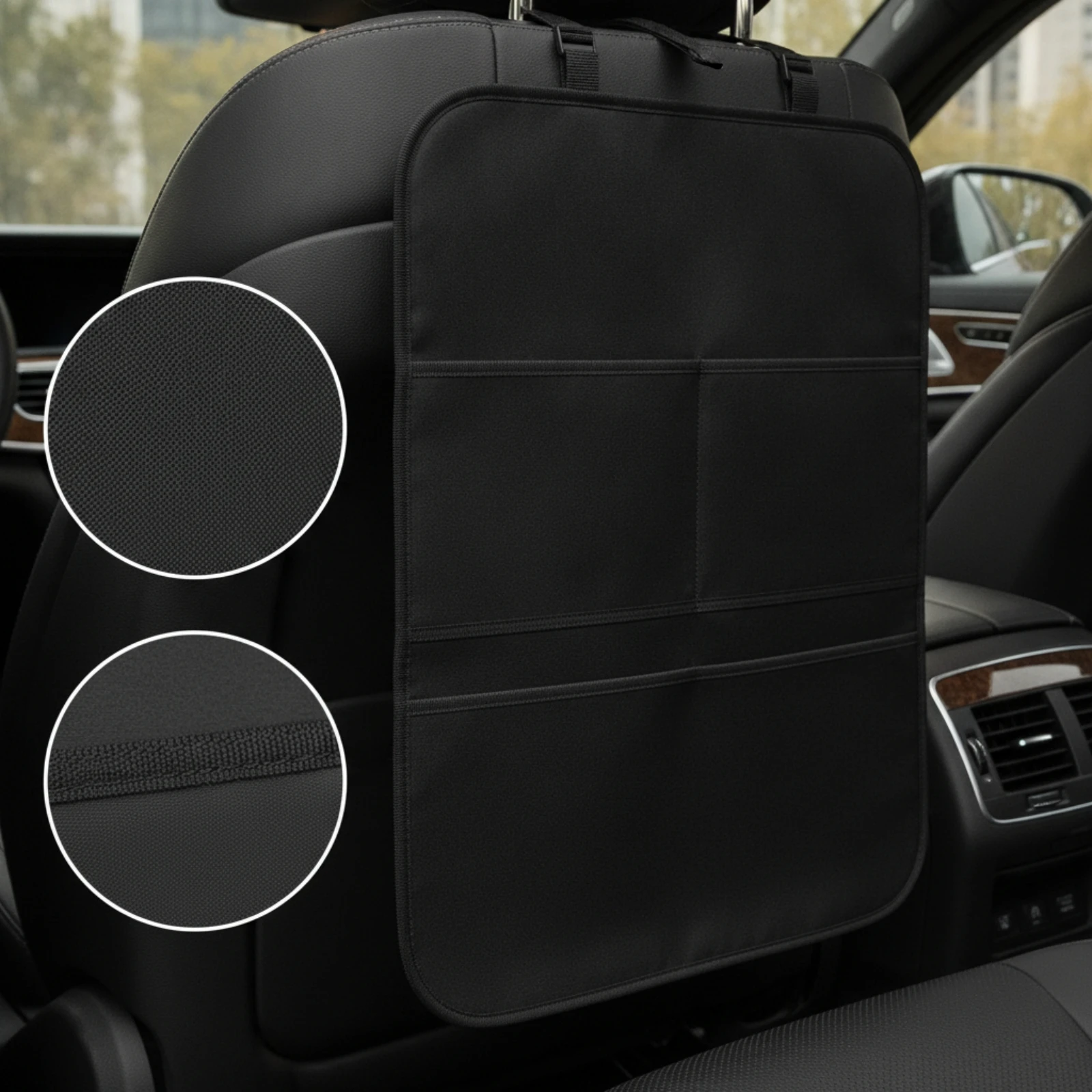 Car Seat Back Organizer Easy to Install Car Back Seat Organizer Anti-Kick Pad with Pockets Adjustable Reinforced for Families