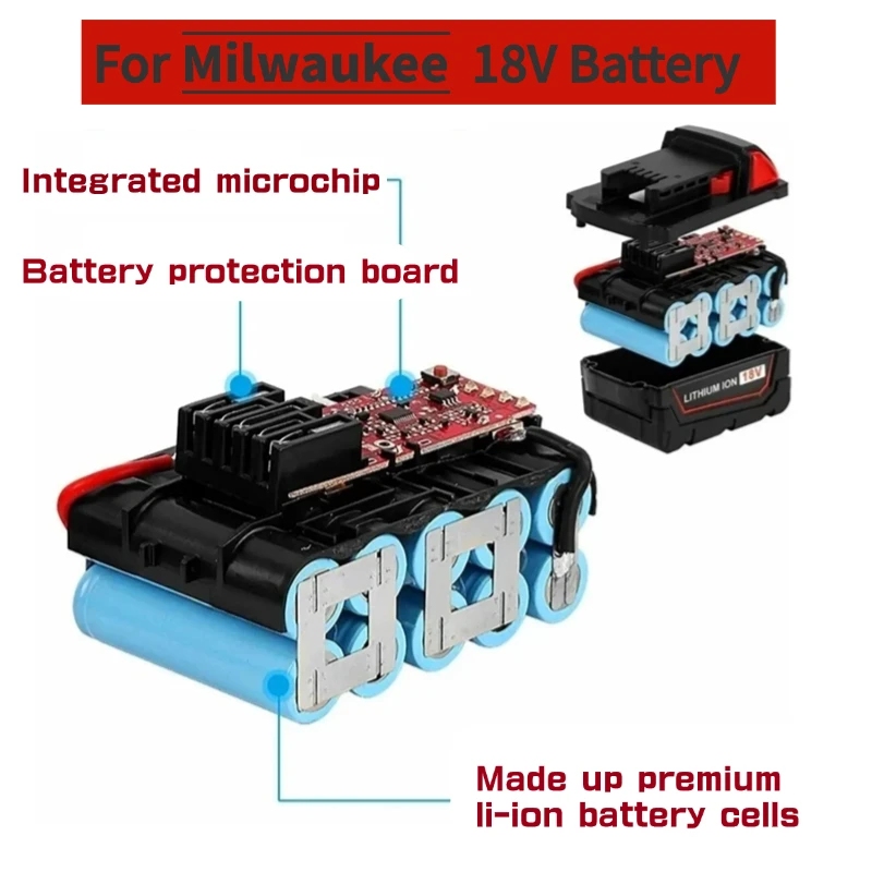 18V For Milwaukee M18 Battery M18B6 XC 9.0 Ah Li-Ion 48-11-1860 48-11-1852 2604-22 2604-20 2708-22 2607-22Cordless Power Tools