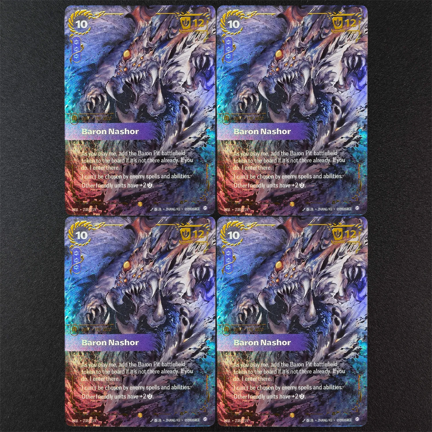 Cartão de Jogo TCG Proxy Riftbound League of Legends Unleashed UNIL The Void Baron Nashor, com assinaturas de VI, VEX, Jhin, Pyke e Poppy