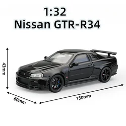 Simulation 1:32 Nissan GTR-R34 alloy sports car model ornament, children's toy gift