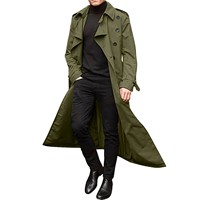 Men'S Windbreaker Spring Autumn Long-Slevee Extra Long Trench Coat Classic Trend Double Breasted Solid Color Temperament Trench