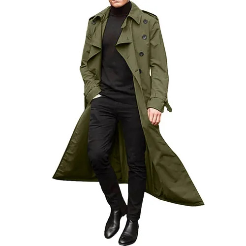 Cortavientos para hombre, gabardina Extra larga de manga larga para primavera y otoño, gabardina clásica de tendencia con doble botonadura y temperamento de Color sólido