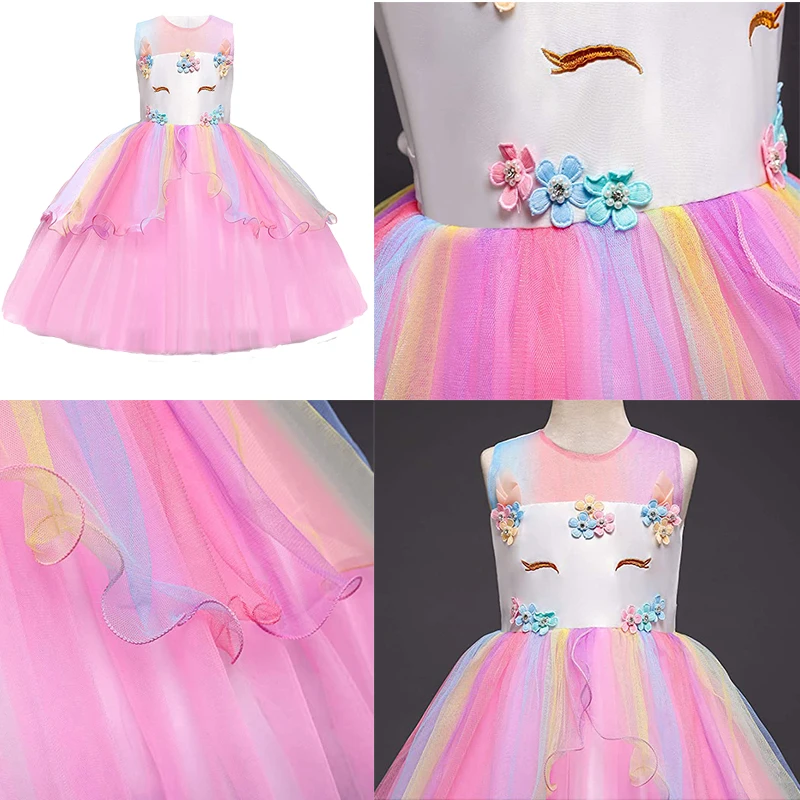 Child Unicorn Menina Dresses Rainbow Ball Gown Summer Girls Clothes Tutu Kids Princess Dress Birthday Party Vestidor Robe