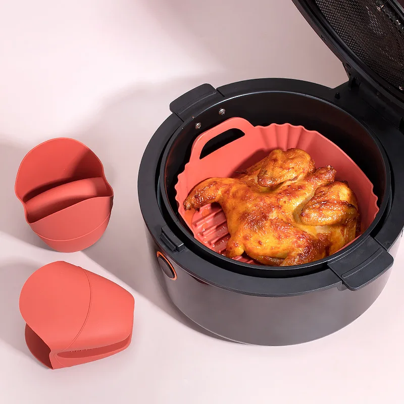 Silicone Air Fryers Oven Baking Tray Pizza Fried Chicken Airfryer Silicone Basket Reusable Airfryer Pan Liner Accessories