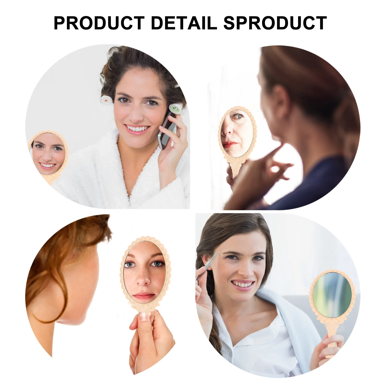 2개 세트 레트로 핸드헬드 미러 컴팩트 여행용 메이크업 미러 휴대용 우아한 여성 개인 관리 필수품 이동 중 선물