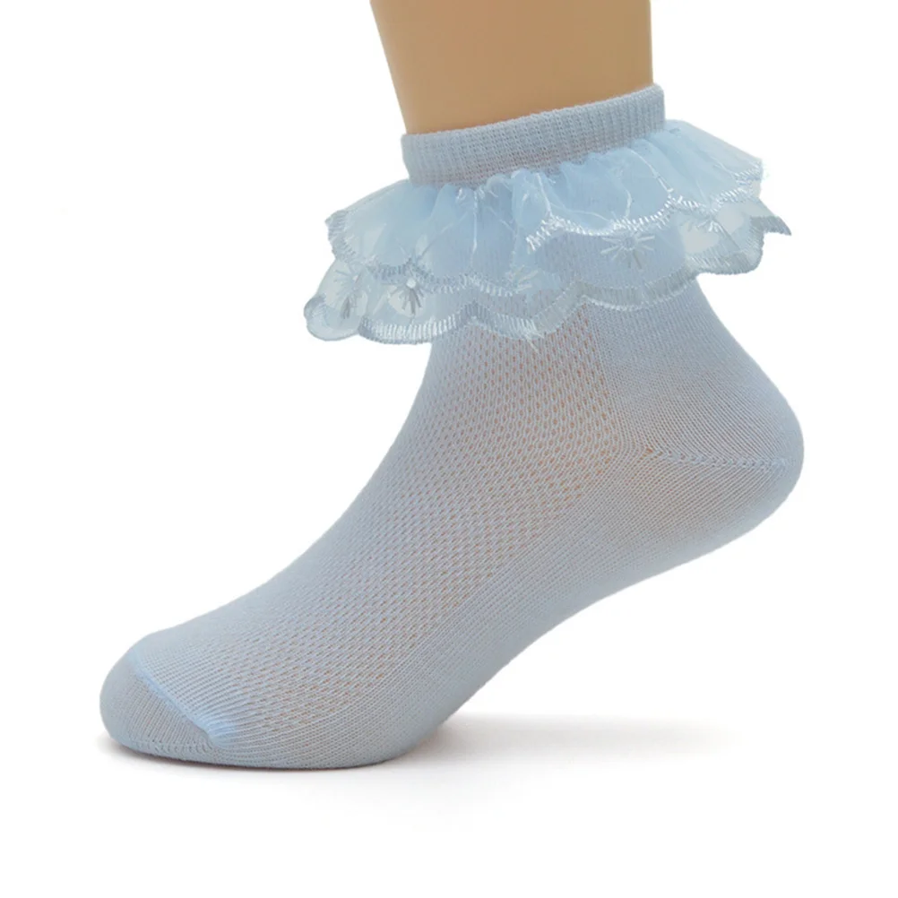 

4Pairs Princess Lace Cotton Ankle Socks Ruffle Trim Baby Girls 0-3 Years Soft Breathable Anti-Slip Socks for Flats