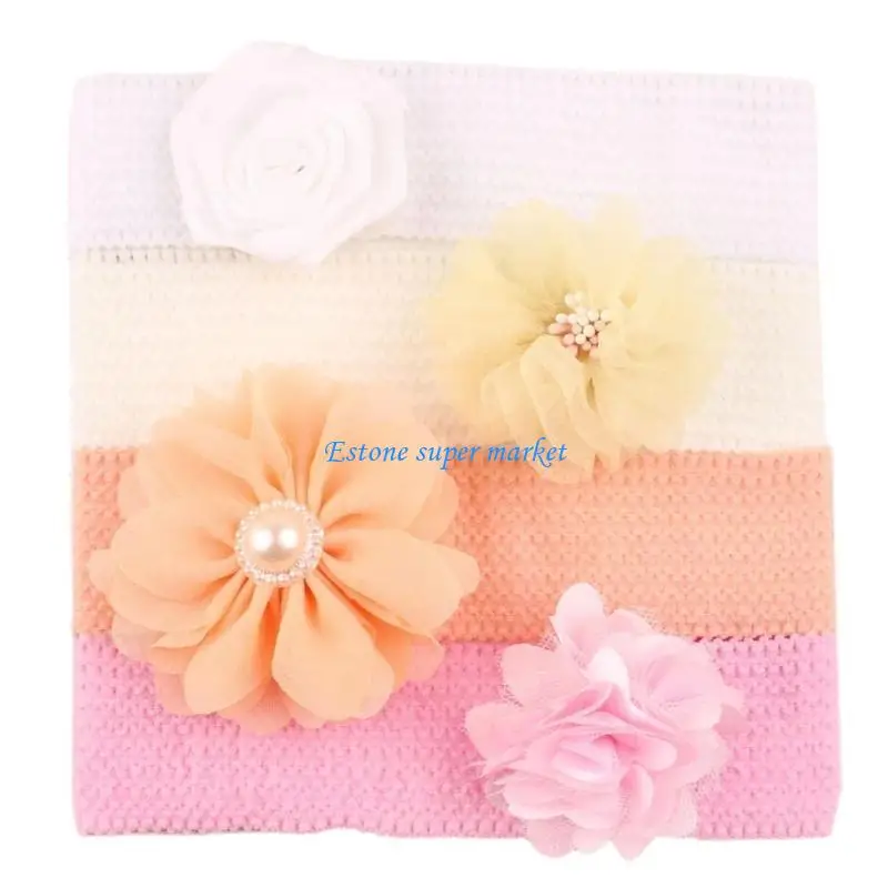 

090B Children's Headwear with Flower Charm, 4pcs/pack Baby Headband Fontanelle Protections Headdress Photoshoots Props
