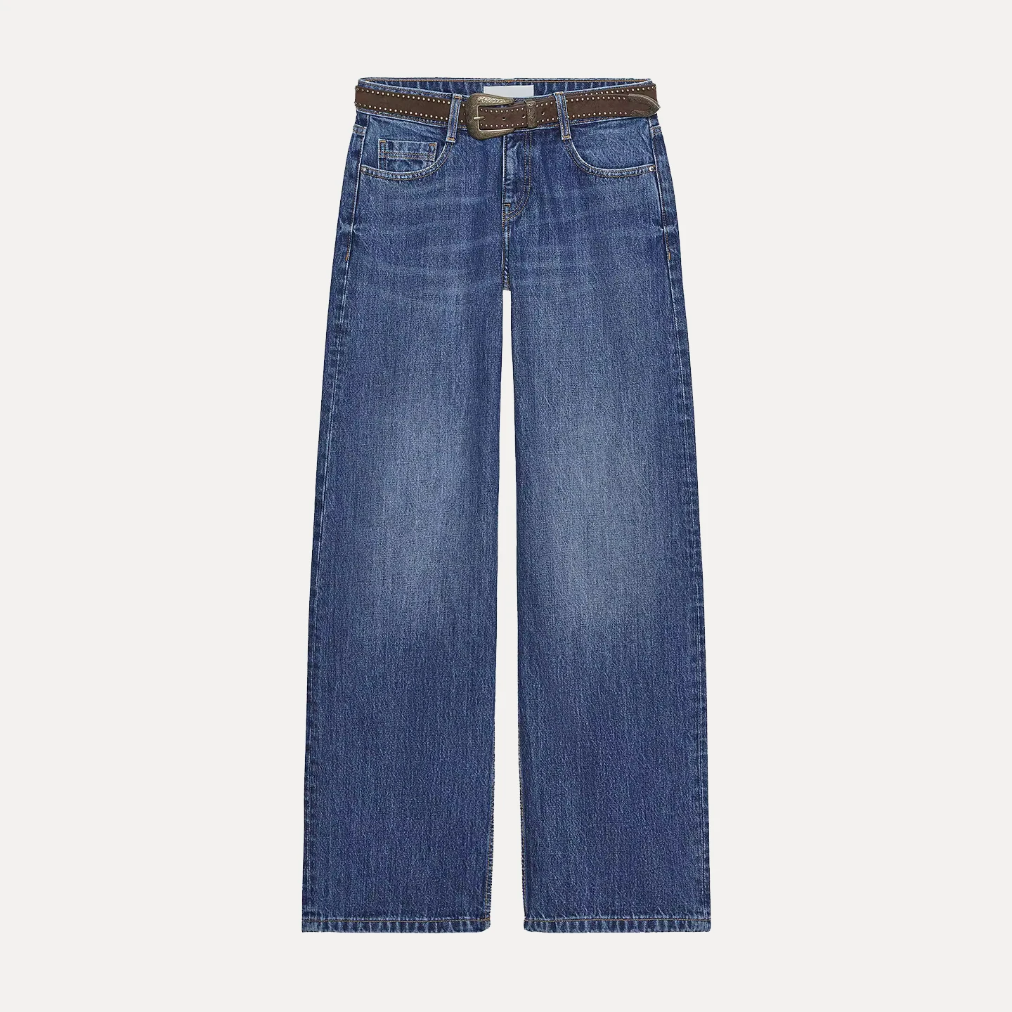 Modne jeansy damskie z szerokimi nogawkami i niskim stanem, z paskiem, do noszenia na co dzień, nowość 2025, damskie spodnie dżinsowe.