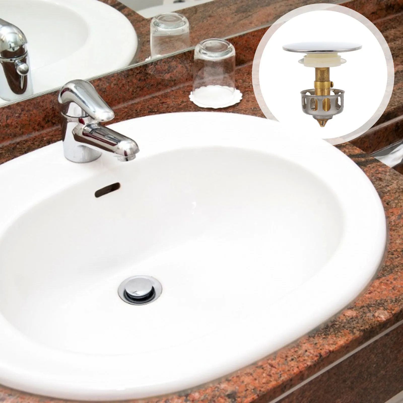 

Фильтр-пробка для слива раковины с выдвижным механизмом, латунный, с силиконовой прокладкой, герметичный, для ванной комнаты, улавливатель волос, защита от засоров, заглушка для слива