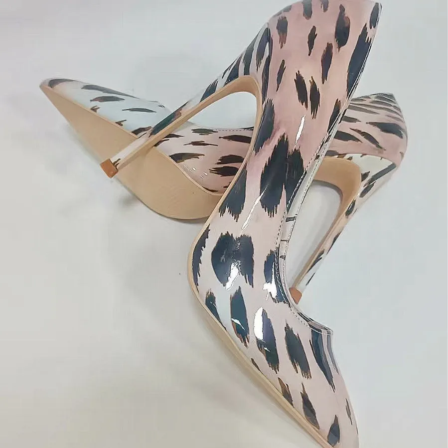 

Pink Gradient Leopard Shallow Slip On Pumps Stiletto High Heels Banquet Shoes Woman Footwear Party Pointed Toe High Heels