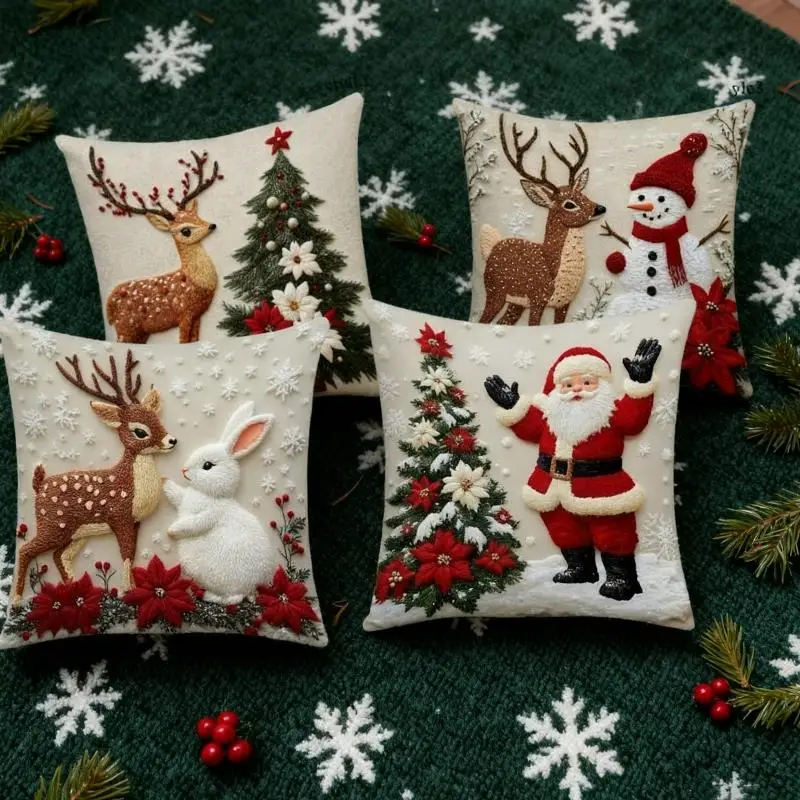 

Christmas Pillow Cover Snowflake Velvet Jacquard Christmas Tree Elk Pillow Cushion New Year Festival Decoration Cushion Case