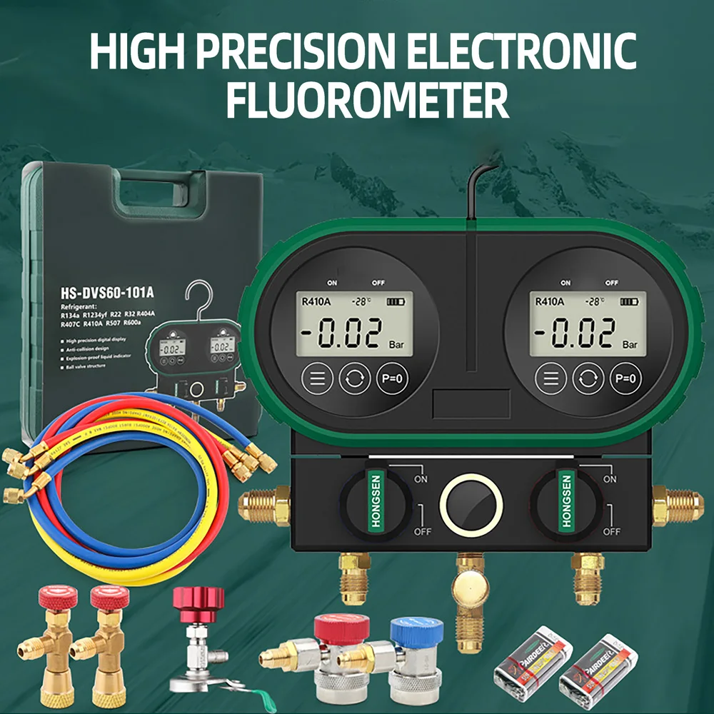 

Digital Fluorine Adding Meter Automotive Air Conditioning Refrigerant Pressure Gauge Digital Liquid Adding Dual Gauge Valve