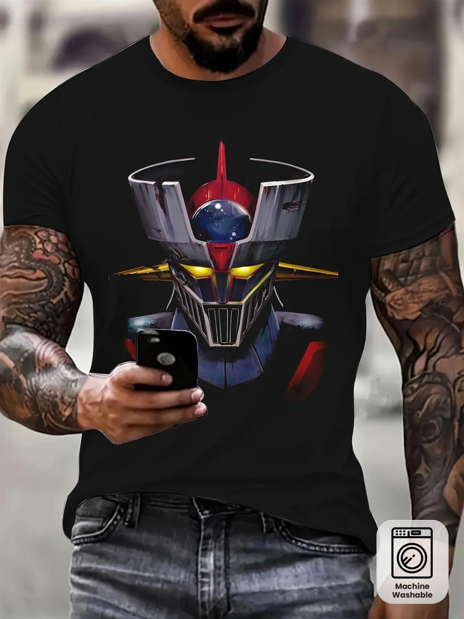 Mazinger Z Mecha Robot Graphic Men T-shirt Classic Japanese Anime Short Sleeve O Neck Casual Streetwear Tee