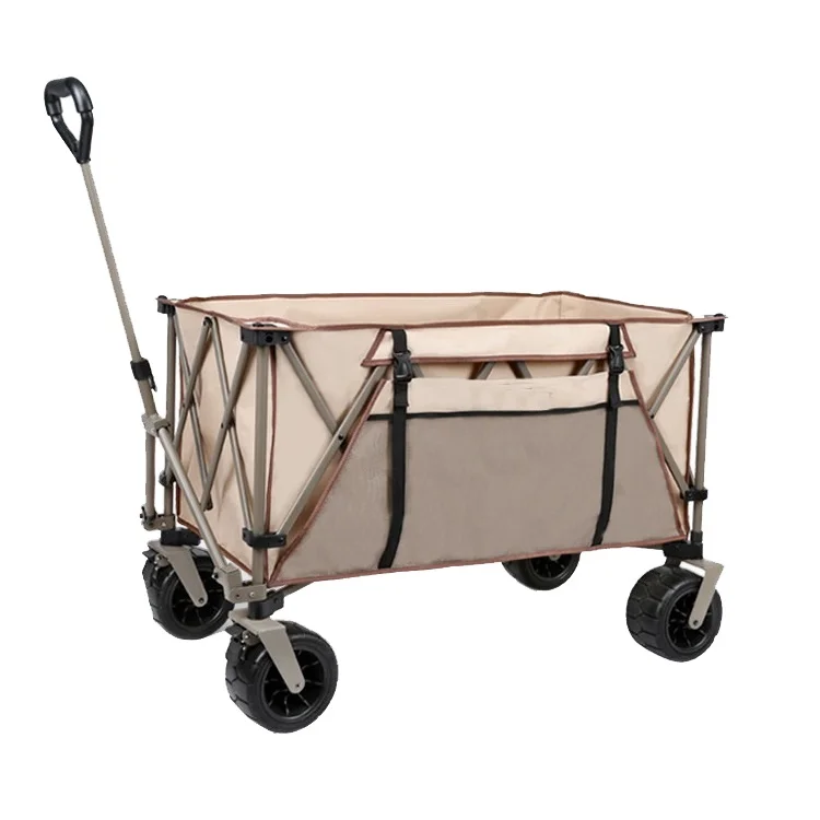 

Outdoor Foldable Beach Cart Camping Wagon Cart With Carry Bag Universal Wheels Adjustable Handle Aluminum Table Plate