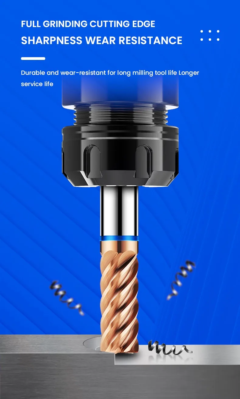 Azzkor 6f fräser farb ring beschichtung wolfram stahl karbid flach boden fräser für cnc mechanische werkzeuge TGB-HRC58 – Detail 8
