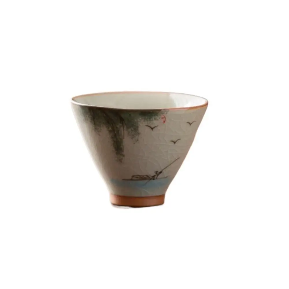 Hand-painted Ge Kiln Ceramic Tea Cup Lotus Graphic Chinese Kung Fu Tea Cup Non-Scald Retro Tea Tasting Cups Household