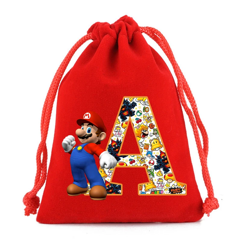 New Super Mario Bros Plush Drawstring Bag Children Handbag Cartoon Letter Printed Storage Bags Boys Travel Bag Birthday Gifts